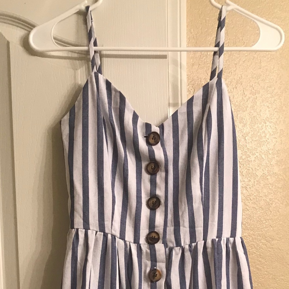 Striped spaghetti strap button down midi dress